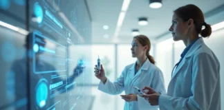 Type 1 vs Type 2 Diabetes key differences explained in futuristic healthcare setting.